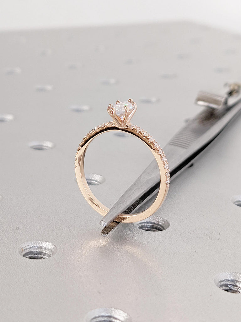 Art Deco Lab Grown Engagement Ring | Dainty 14k Yellow Gold Ring | Unique Anniversary Gift for Her | Half Eternity Diamond Wedding Ring