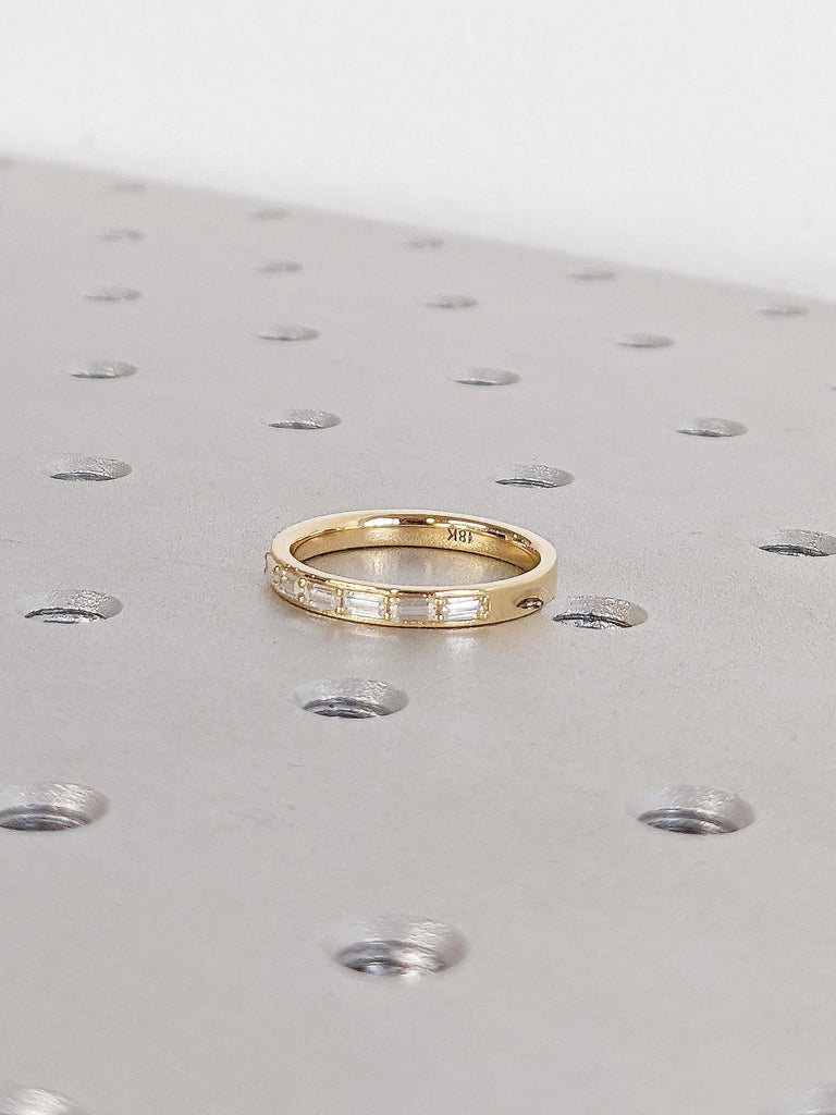 18k Yellow Gold Baguette Wedding Band | Anniversary Ring for Her | Half Eternity Stackable Ring | Minimalist Ring | Birthday Gift for Her