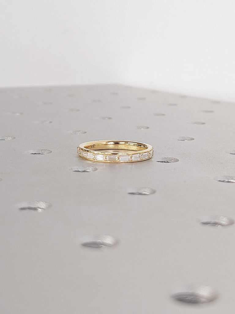 Half Eternity Baguette Wedding Band, 18k Yellow Gold Diamond Matching Rings for Women, Dainty Baguette Ring, Stacking Ring, Anniversary Gift