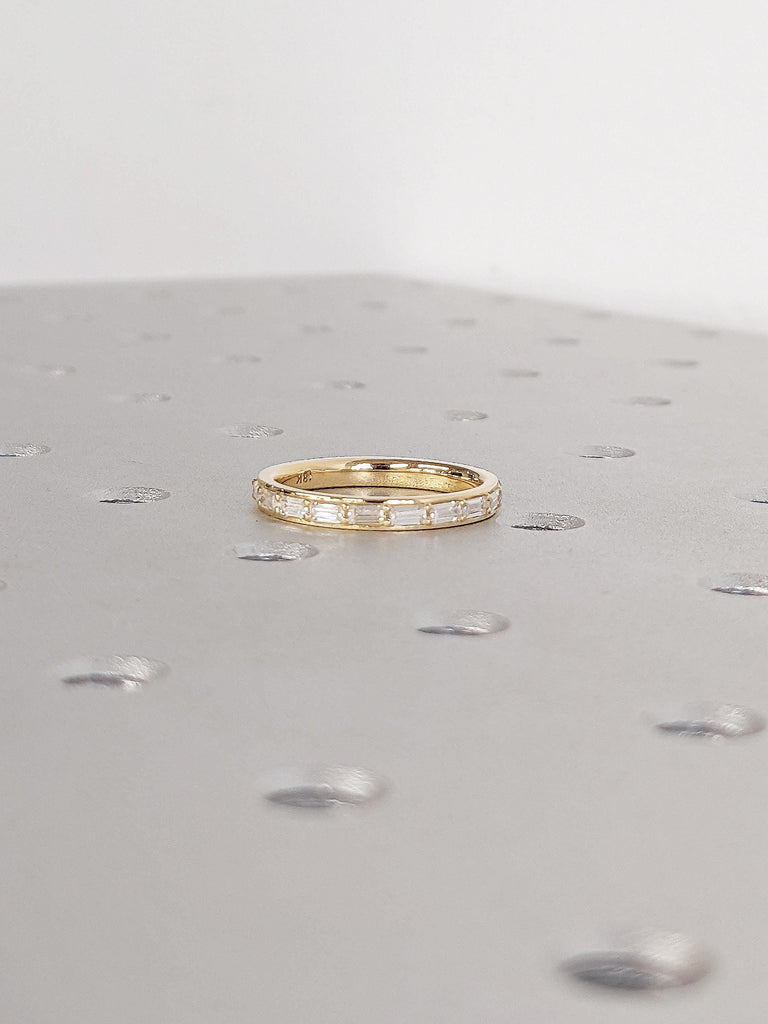 18k Yellow Gold Baguette Wedding Band | Anniversary Ring for Her | Half Eternity Stackable Ring | Minimalist Ring | Birthday Gift for Her