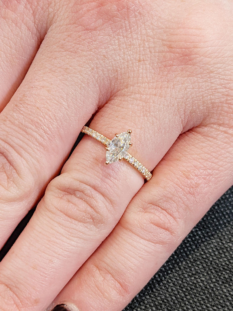 Marquise Cut Moissanite Promise ring | 14k Rose Gold Ring | Vintage Moissanite Engagement Ring | Art Deco Anniversary Rings | Gift for Women