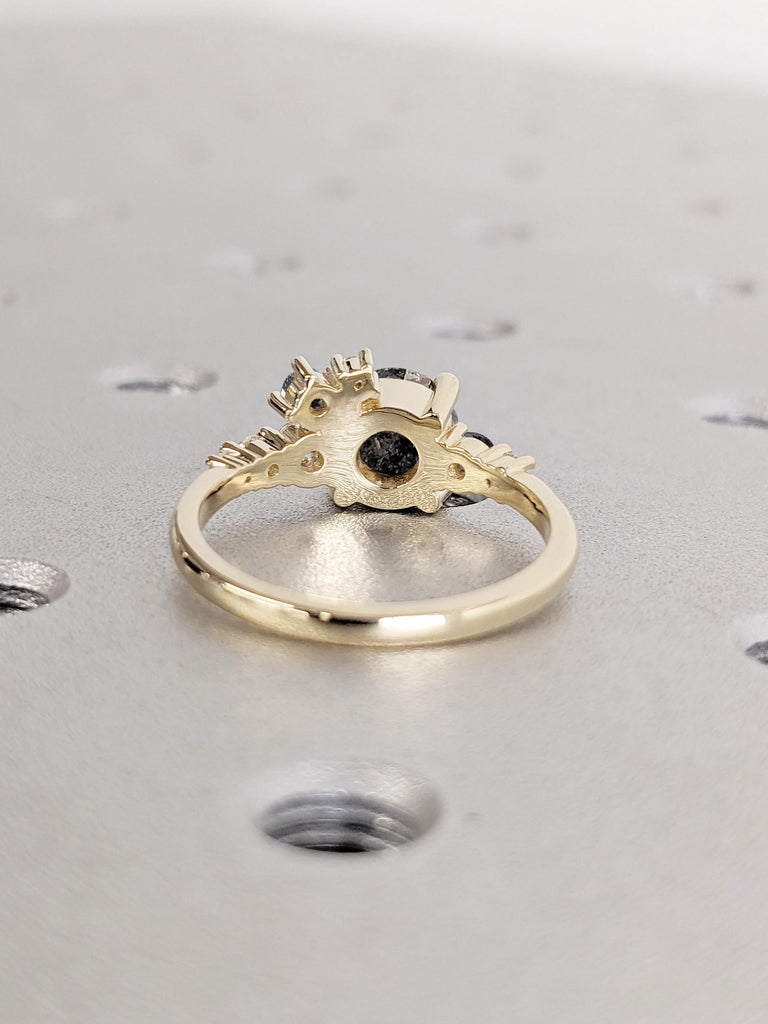 Cluster Ring in 14k Gold | Salt and Pepper Grey Diamond Cluster Ring | Unique Diamond Ring Wedding Band | Promise Anniversary Gift for Wife