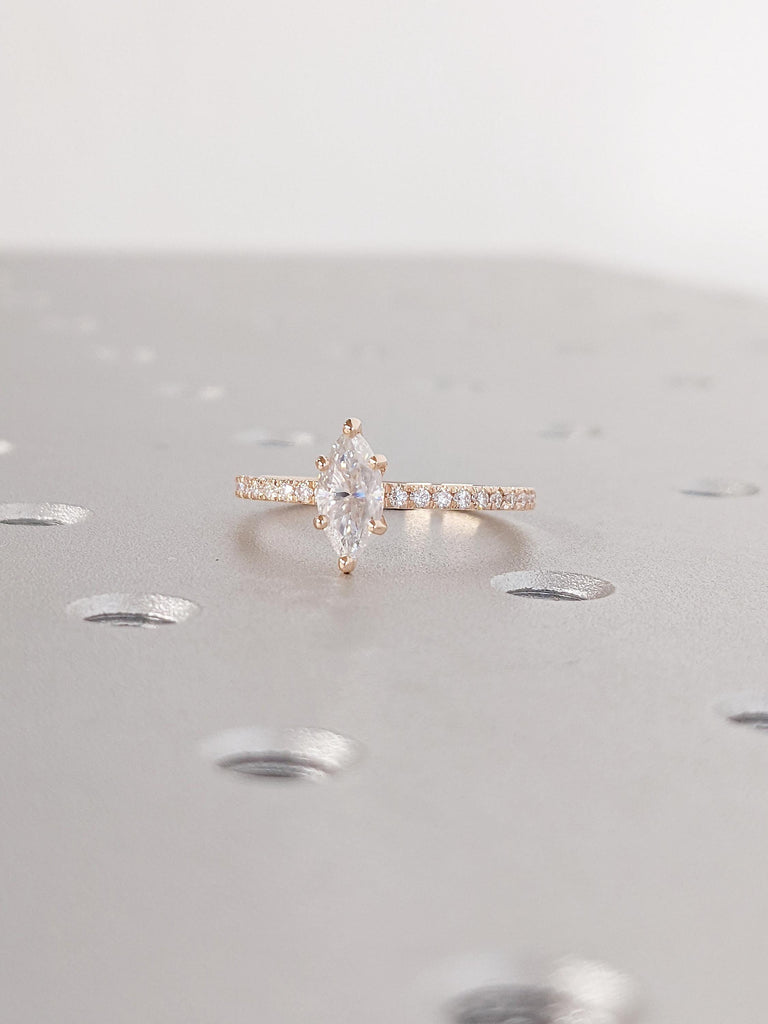 Marquise Cut Moissanite Promise ring | 14k Rose Gold Ring | Vintage Moissanite Engagement Ring | Art Deco Anniversary Rings | Gift for Women