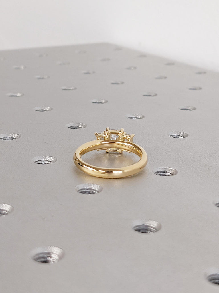 Lab Grown Diamond Promise Ring | 18k Yellow Gold Wedding Rings | Emerald Cut Three Stone Ring | Handmade Jewelry | Unique Statement Ring