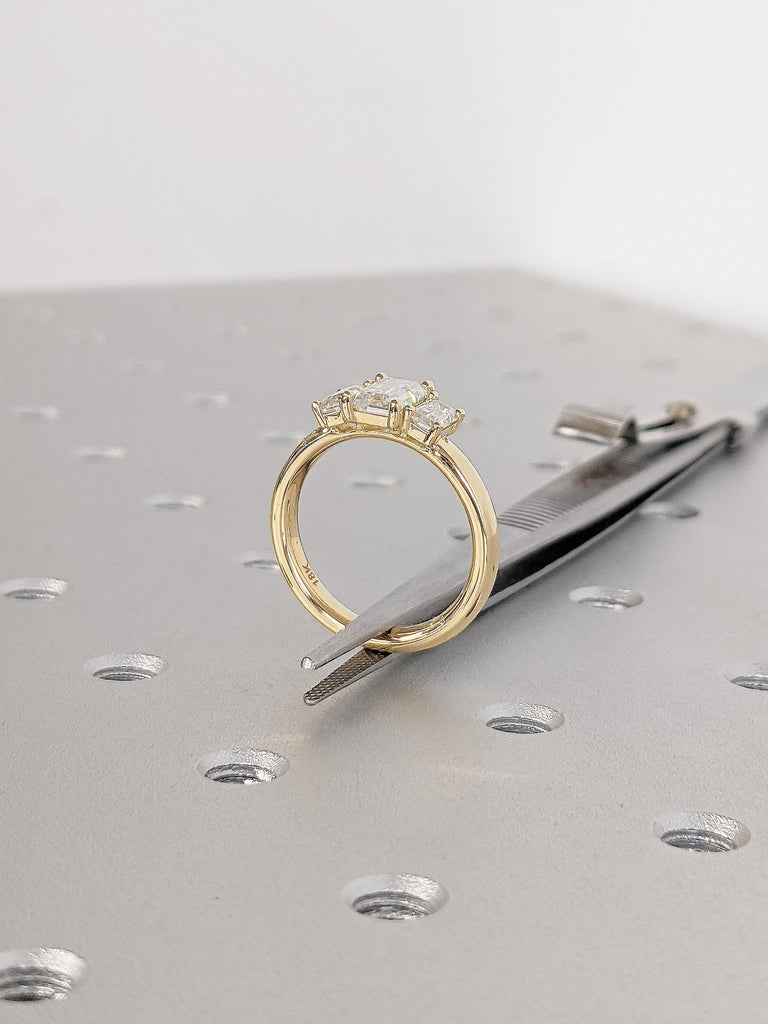 Lab Grown Diamond Promise Ring | 18k Yellow Gold Wedding Rings | Emerald Cut Three Stone Ring | Handmade Jewelry | Unique Statement Ring