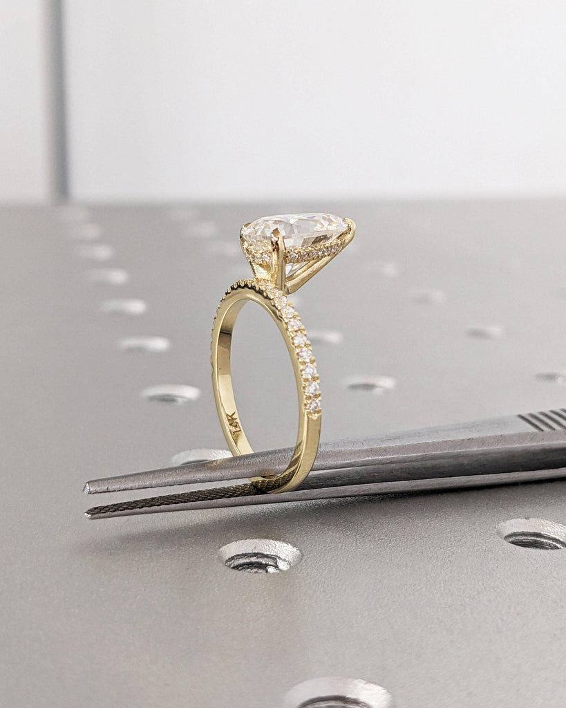 Dainty Lab Created Diamond Promise Anniversary Ring for Her | Solid Yellow Gold Pear cut Engagement Ring | Woman Bridal Ring | 1-2ct Diamond