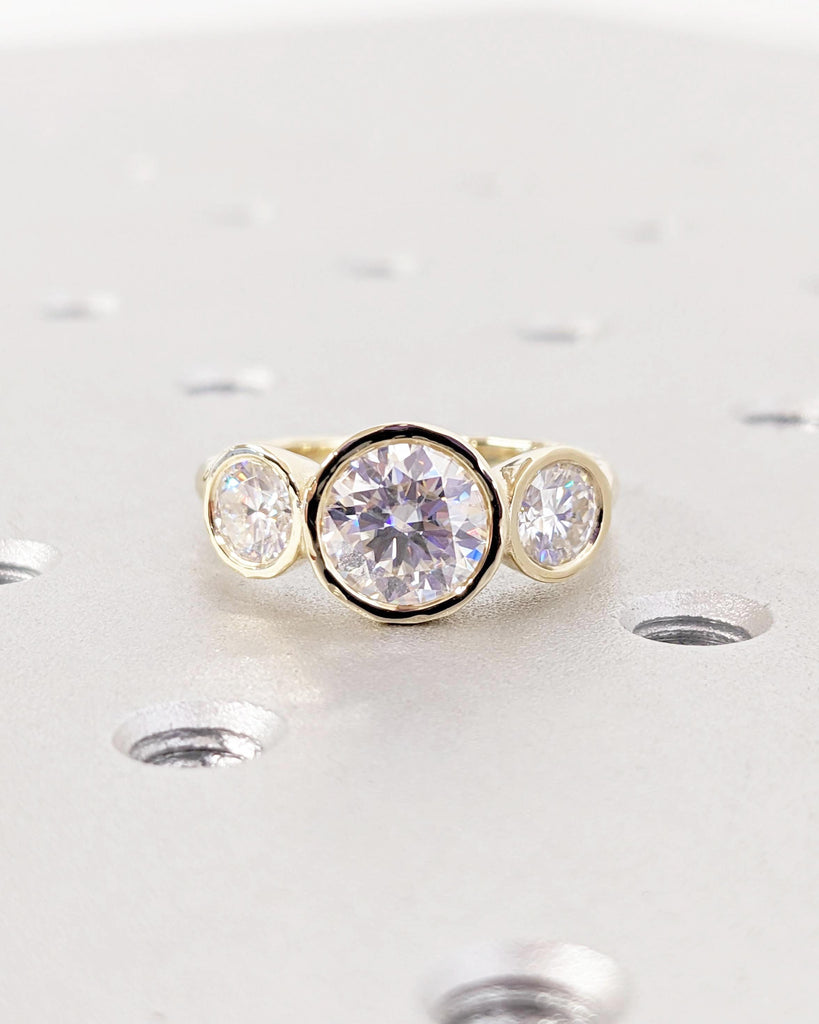 1.5, 2 CT Trilogy Moissanite Engagement Ring | Round Cut Diamond Ring | VVS Three Stone Anniversary Ring | Unique Promise ring Gift for Her