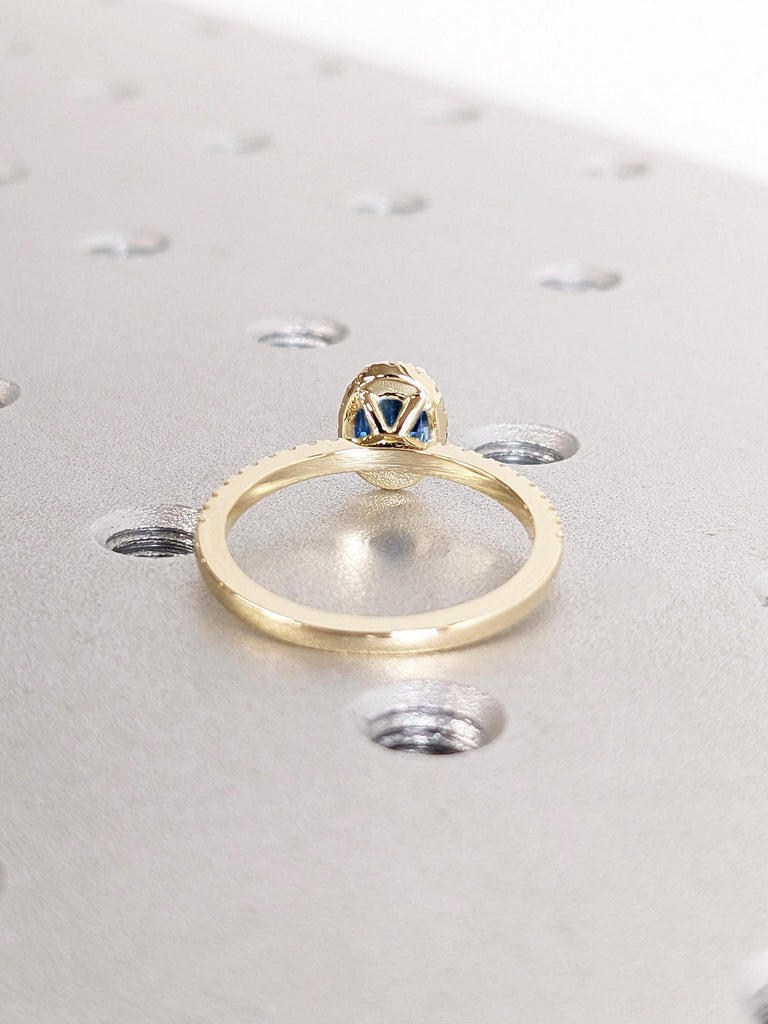 Unique Sapphire and Diamond Engagement Rings for Women | 14k Gold Ring Oval Sapphire | September Birthstone Ring | Wedding Anniversary Gift