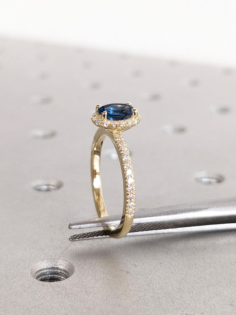 Real Solid Gold Sapphire Ring | Sapphire and Diamond Eternity Ring | Lab Created Diamond Cluster Promise Anniversary Ring Gift for Her