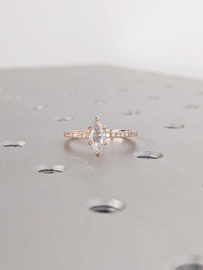 14K Rose Gold Engagement Ring 0.5-3CT Marquise Moissanite Wedding Ring | Moissanite Engagement Ring | Stack Ring | Rose Gold | Promise Ring