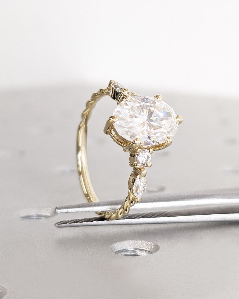 Oval Moissanite Engagement Ring | 14K Yellow Gold Ring | Vintage Proposal Ring | Marquise Diamond Twisted Ring Anniversary Promise Ring Gift image #5