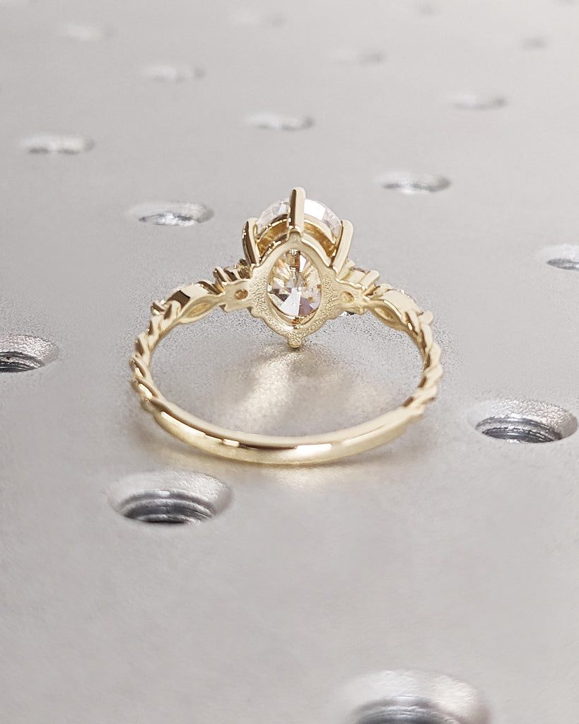 Oval Moissanite Engagement Ring | 14K Yellow Gold Ring | Vintage Proposal Ring | Marquise Diamond Twisted Ring Anniversary Promise Ring Gift image #4