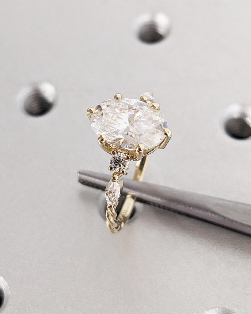 Oval Moissanite Engagement Ring | 14K Yellow Gold Ring | Vintage Proposal Ring | Marquise Diamond Twisted Ring Anniversary Promise Ring Gift image #8