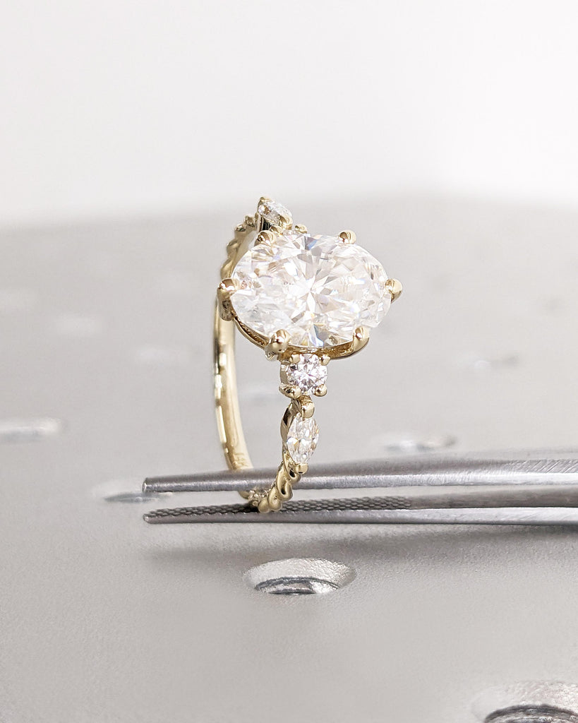 Oval Moissanite Engagement Ring | 14K Yellow Gold Ring | Vintage Proposal Ring | Marquise Diamond Twisted Ring Anniversary Promise Ring Gift image #9