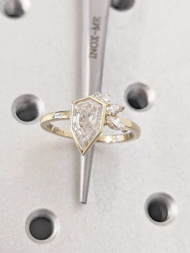 Shield Shape Diamond Engagement Ring | Art Deco Promise Anniversary Ring for Her | Moissanite Cluster Ring