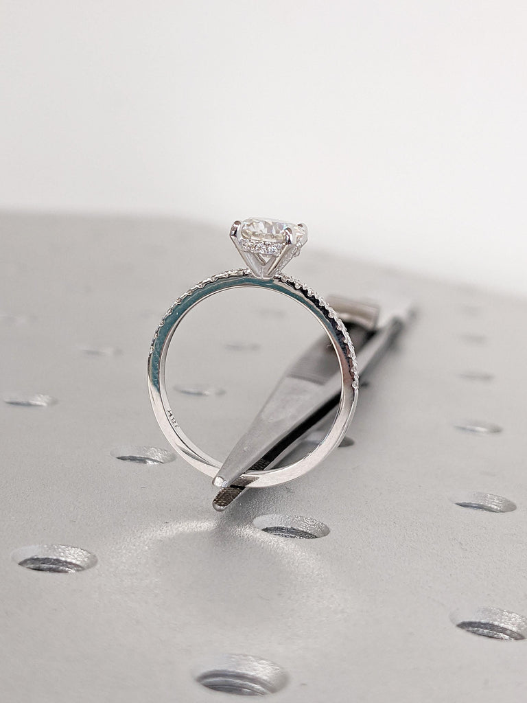 Dainty Lab Grown Diamond Promise Ring for Her, Hidden Halo Wedding Rings, 18k White Gold Ring, Half Eternity Statement Ring, Gift for Wife