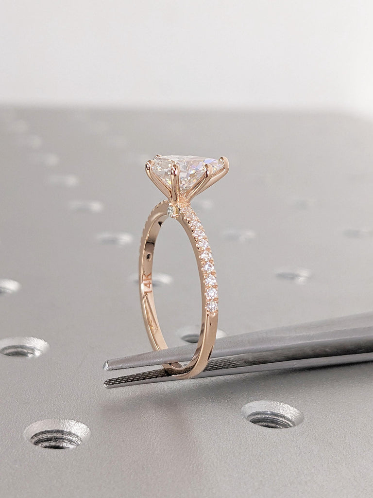 Unique Colorless Moissanite, Pear cut Promise Anniversary Ring for Wife | Diamond Cluster Half Eternity Band | 14k Rose Gold Dainty 
Engagement Ring