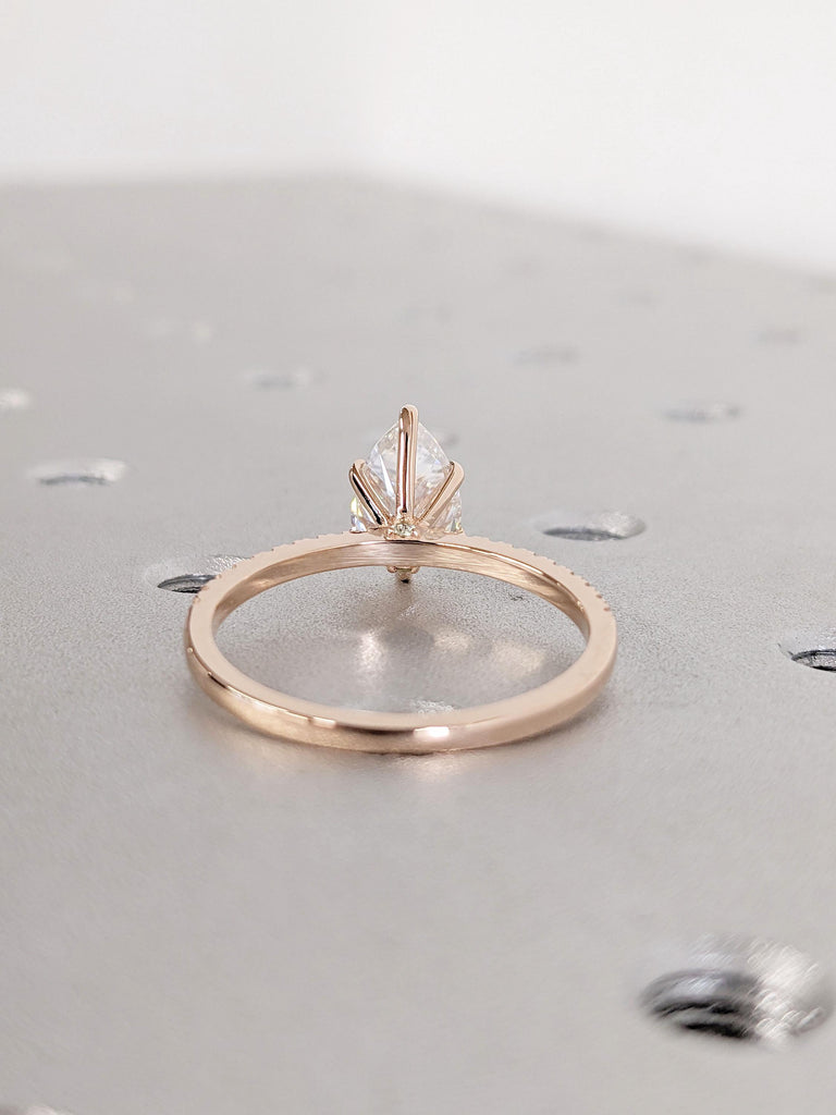 1-2ct Pear cut Lab Grown Diamond 14K Rose Gold Engagement Ring | Unique 6 Prong Diamond Cluster Promise Ring | Teardrop Wedding Ring for Her