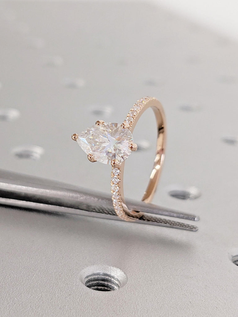 Unique VVS Lab Diamond, Pear cut Promise Anniversary Ring for Wife | Diamond Cluster Half Eternity Band | 14k Rose Gold Dainty 
Engagement Ring