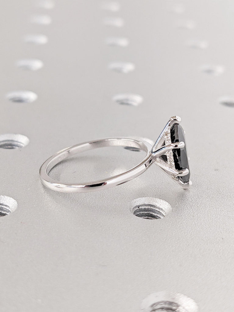 Salt and Pepper Diamond Marquise Ring | 14k White Gold Hidden Halo Engagement Ring | Unique Minimalist Ring | Solitaire Promise Ring for Her