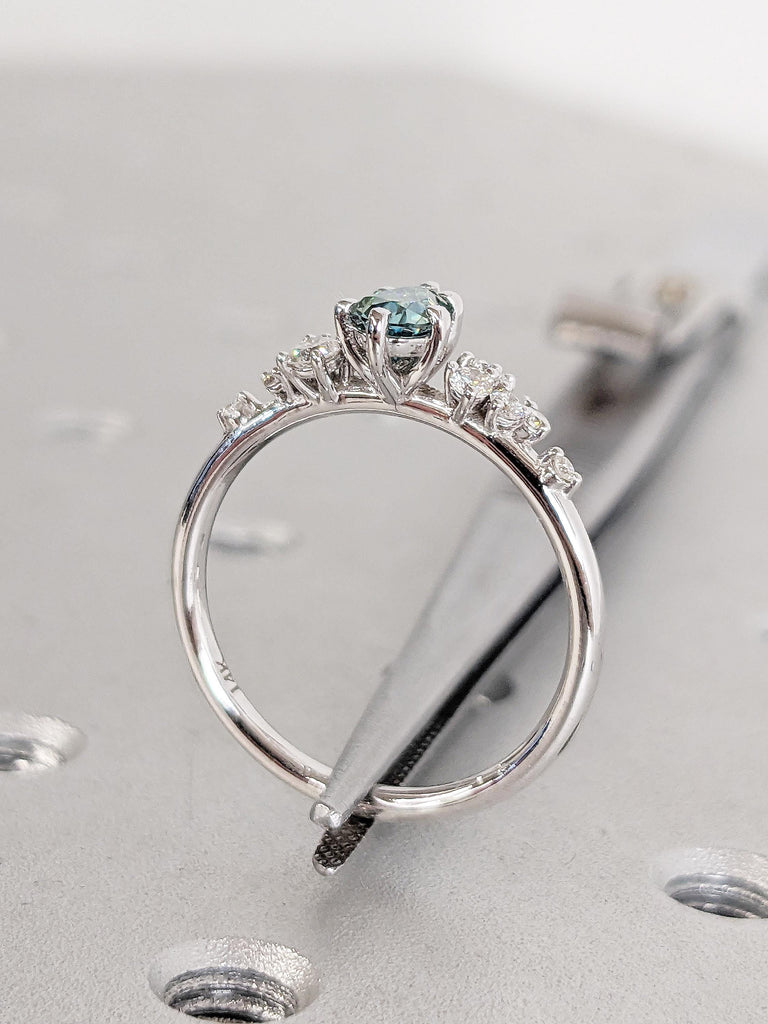 Green Moissanite Promise Ring for Her, Pear Cut 14k White Gold Snowdrift Ring, Vintage Anniversary Ring, Unique Birthday Gift for Girlfriend