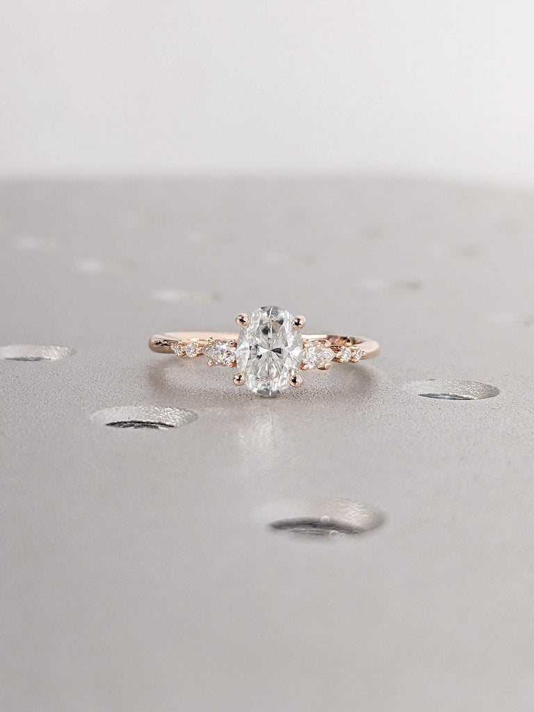 Oval cut Colorless Moissanite Promise Ring | 14k Rose Gold Engagement Ring | Classic 4 Prongs Ring | Lab Diamond Cluster Ring | Woman Ring