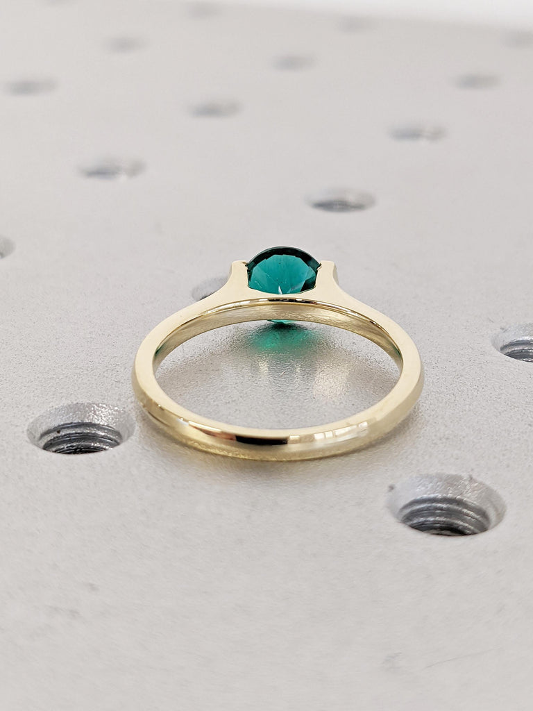 Round Cut Lab Emerald Ring | Solitaire 14k Yellow Gold Ring | Green Emerald Engagement Ring | Unique Promise Ring for Her | Minimalist Ring