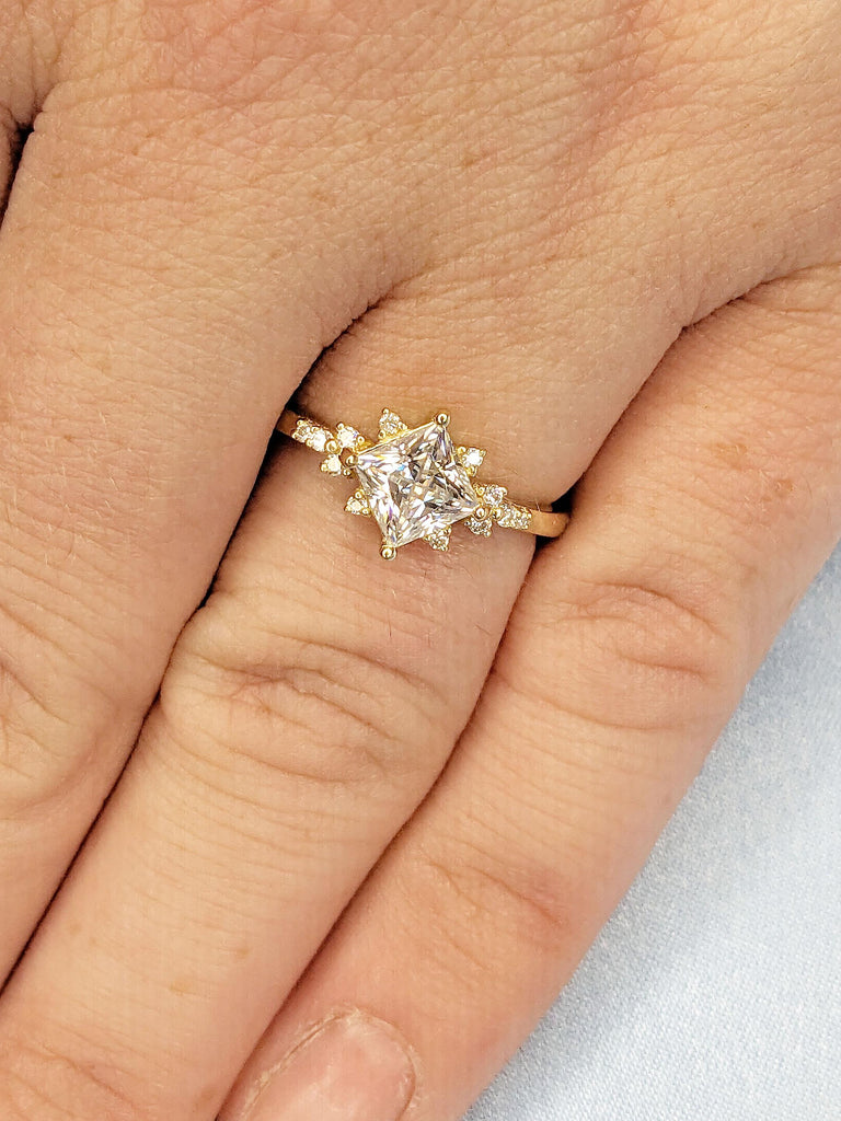 Art Deco Lab Diamond Promise Anniversary Ring for Wife | Solid Gold Dainty Engagement Ring