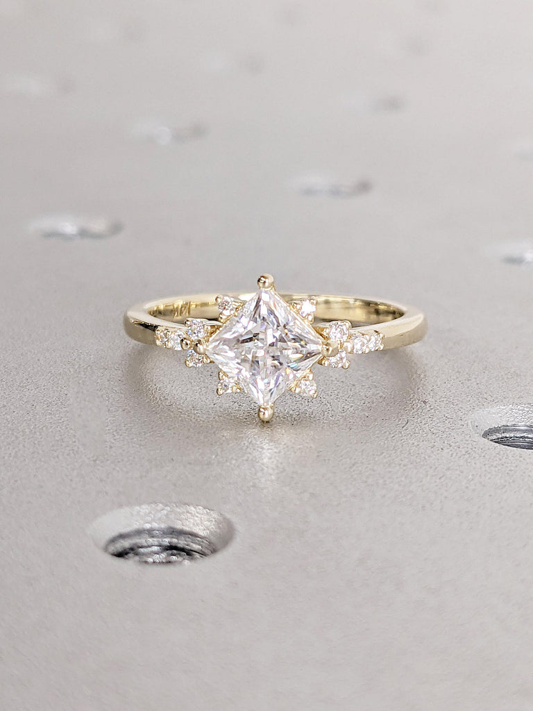 1.00 - 1.50 - 2.00 CT Princess Engagement Ring | 14K Solid Gold Promise Ring | Moissanite Starburst Ring | Four-Prong Princess Ring