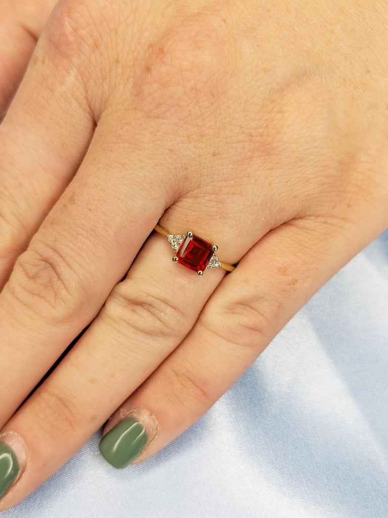 0.5-4ct Lab Ruby Ring, Asscher Cut 14k Yellow Gold Ring, Vintage Engagement Ring, Red Ruby Anniversary Ring, Unique Birthday Gift for Wife