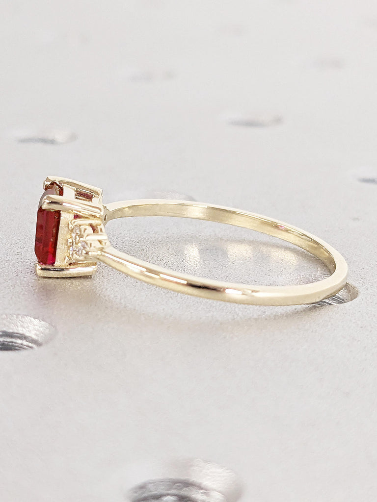 Asscher Cut Lab Ruby Engagement Ring | Art Deco 14k Yellow Gold Ring | Dainty Red Ruby Ring | Promise Ring for Her | Wedding Rings for Women