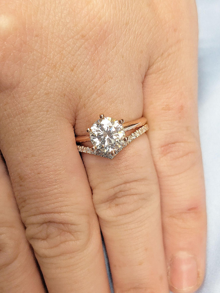 6 Prong Round Engagement Ring in 14k Solid Rose Gold | 1, 1.5, 2 CT Moissanite Engagement Ring Set | Solitaire Moissanite Ring Gold Promise Ring