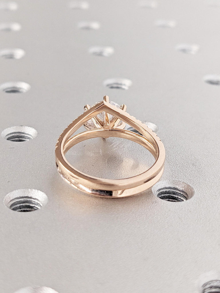 Round Engagement Ring Set in 14k Solid Rose Gold | 1.5, 2 CT Lab Created Diamond Stacking Ring | Solitaire Ring | Curve Diamond Cluster Ring