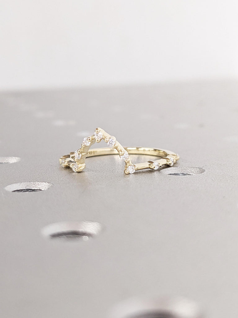 Half Eternity Moissanite Matching Ring, 14k Yellow Gold Diamond Ring, Stackable Rings for Women, Unique Wedding Bands, Dainty Stacking Ring