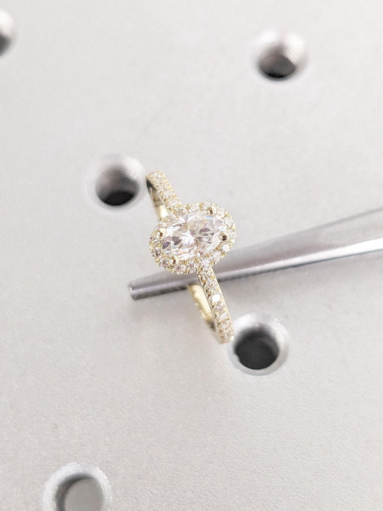 Vintage Unique Oval Moissanite Engagement Ring | 1-4Ct Oval cut Ring | Diamond Halo Low Setting Ring | Solid Gold, Platinum Art Deco Promise ANNIVERSARY Ring