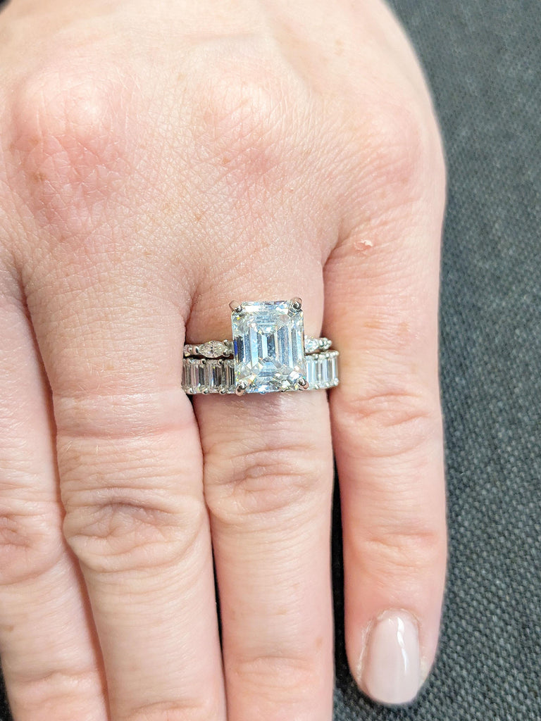 14K 18K Platinum Emerald Engagement Ring Set | Moissanite Emerald Engagement Set | Emerald cut Ring | Emerald cut Wedding Set | Moissanite Ring For Her , Gold Ring