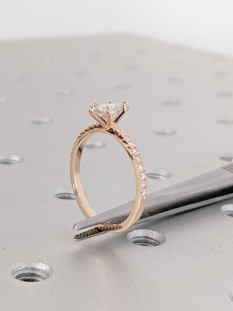 Art Deco Lab Grown Engagement Ring | Dainty 14k Yellow Gold Ring | Unique Anniversary Gift for Her | Half Eternity Diamond Wedding Ring