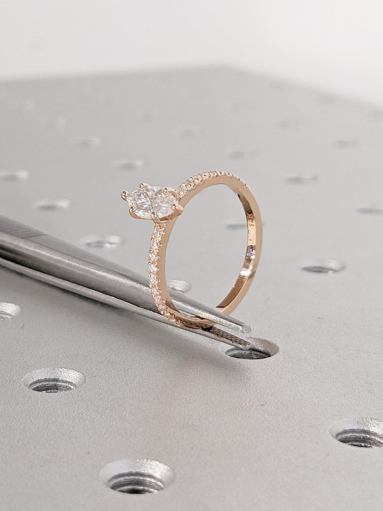 Art Deco Lab Grown Engagement Ring | Dainty 14k Yellow Gold Ring | Unique Anniversary Gift for Her | Half Eternity Diamond Wedding Ring