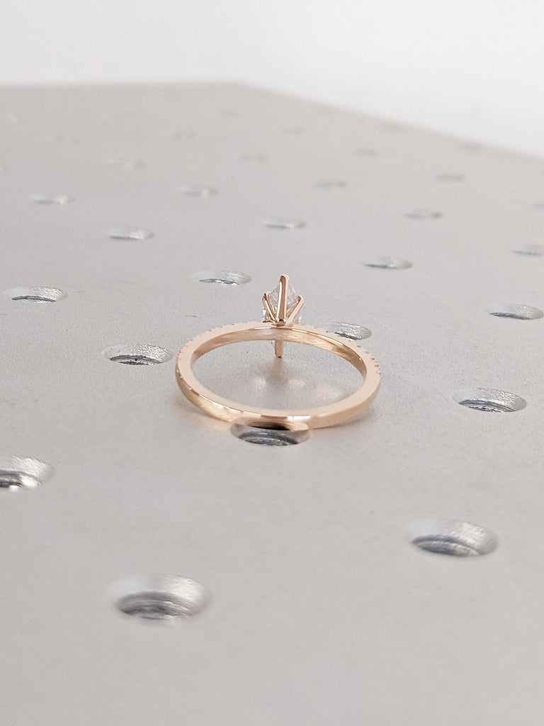 Art Deco Lab Grown Engagement Ring | Dainty 14k Yellow Gold Ring | Unique Anniversary Gift for Her | Half Eternity Diamond Wedding Ring