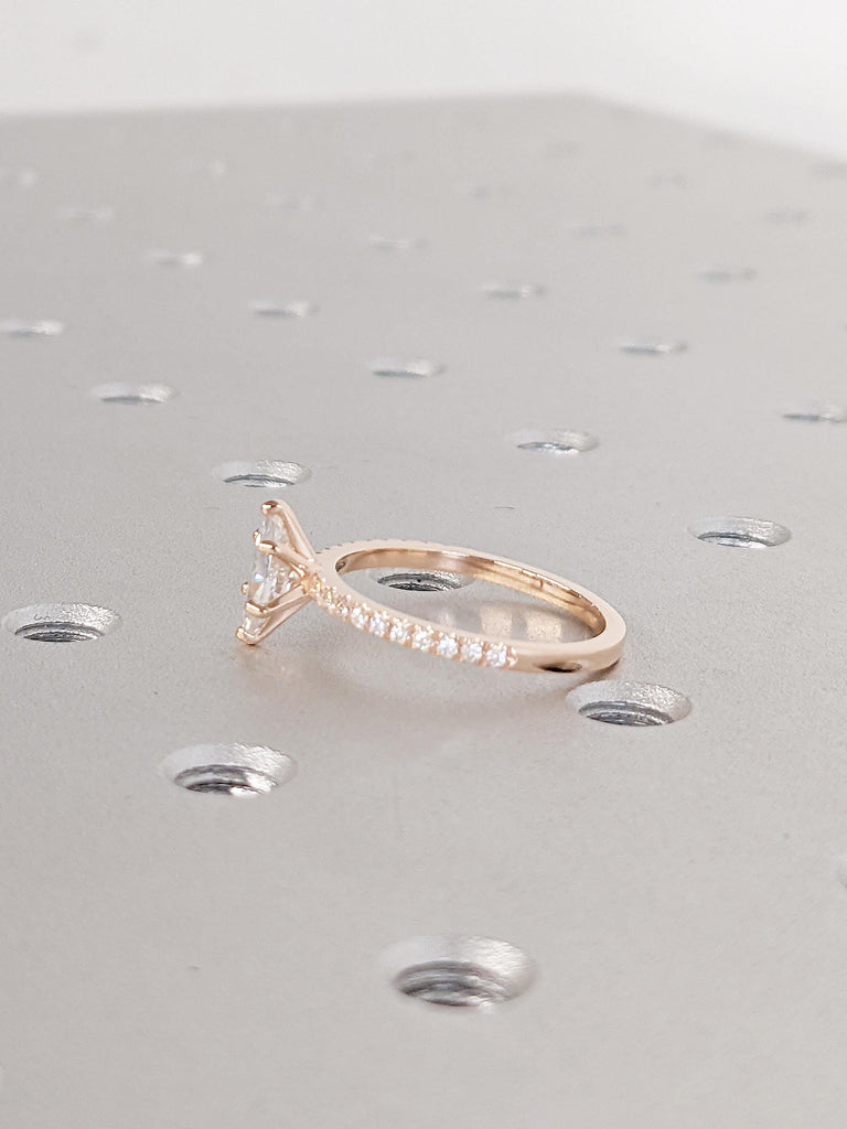 Art Deco Lab Grown Engagement Ring | Dainty 14k Yellow Gold Ring | Unique Anniversary Gift for Her | Half Eternity Diamond Wedding Ring