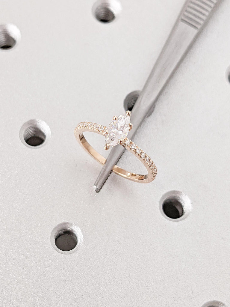 Art Deco Lab Grown Engagement Ring | Dainty 14k Yellow Gold Ring | Unique Anniversary Gift for Her | Half Eternity Diamond Wedding Ring