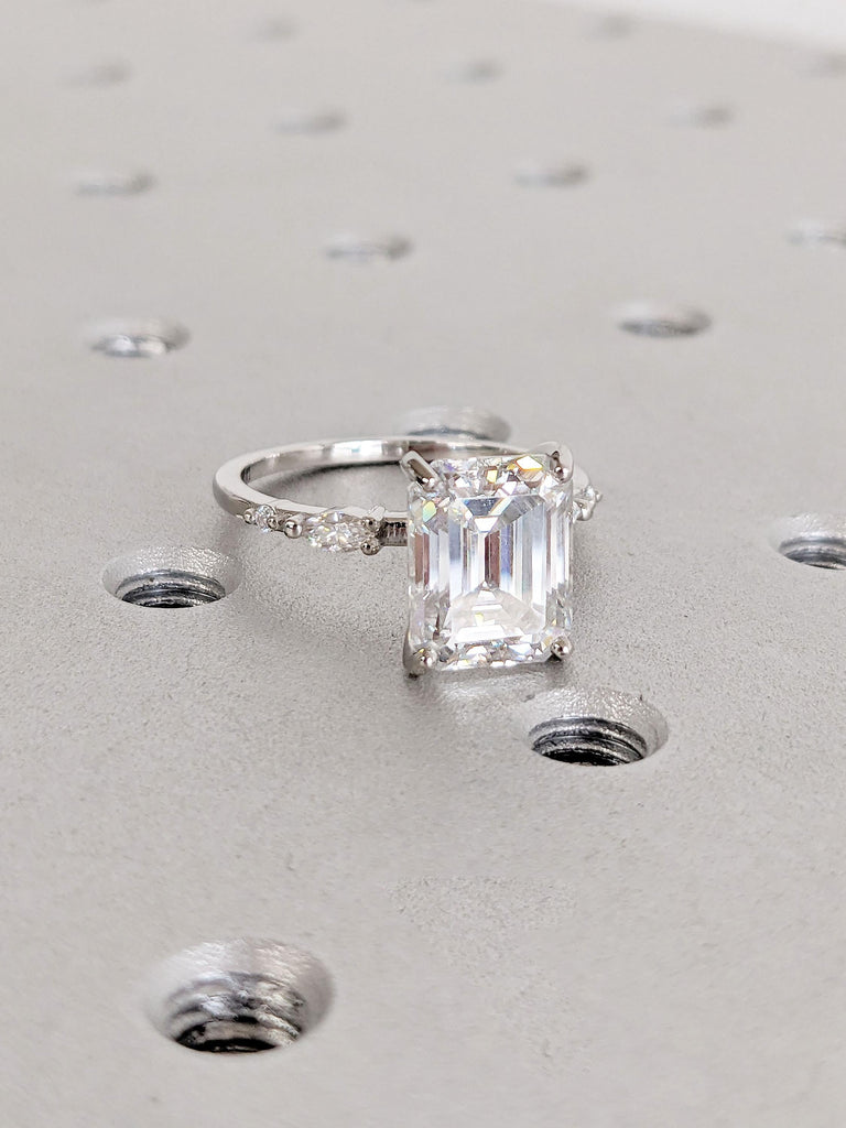 Unique 2-4CT Emerald Cut Lab Created Diamond Engagement Ring | Anniversary Ring For Wife | Dainty Promise Ring | Platinum Ring Proposal Ring