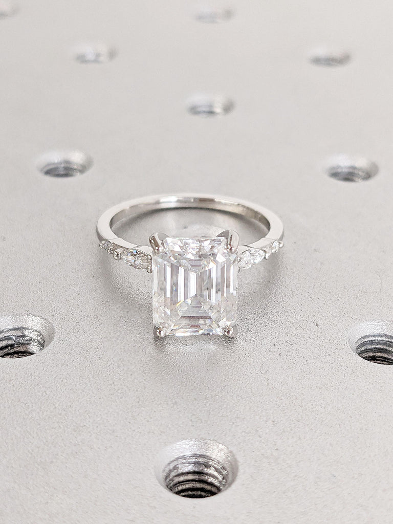 Unique 2-4CT Emerald Cut Lab Created Diamond Engagement Ring | Anniversary Ring For Wife | Dainty Promise Ring | Platinum Ring Proposal Ring