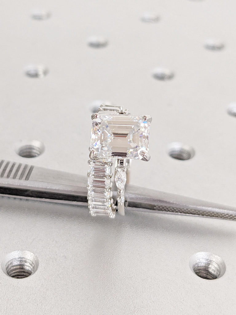 Emerald Cut Diamond Engagement Ring | 1.0-3.0 CT Emerald Cut Lab Grown Diamond Ring | Wedding Ring for Women | Anniversary Gift Ring for Her