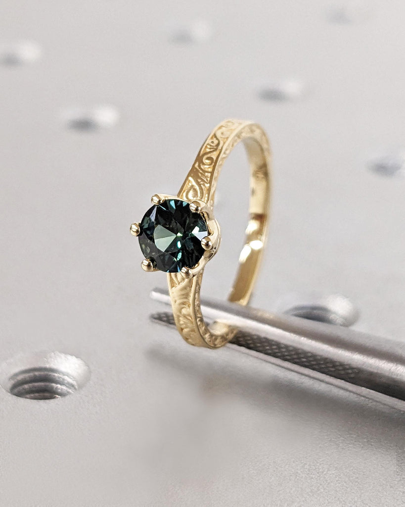 One of a Kind Montana Sapphire Ring, Blue Sapphire Diamond Cluster Ring, Vintage Inspired Blue Sapphire Engagement Ring, 18K Gold Green Teal