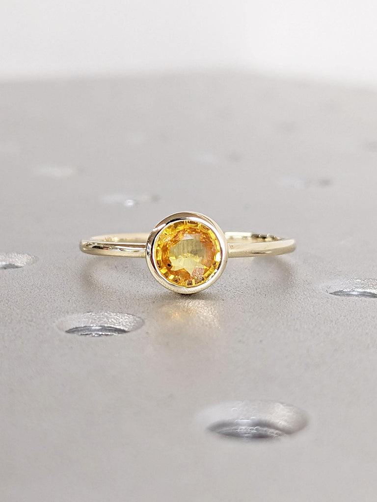 Bezel set Round Yellow Sapphire Engagement Ring | 14k Yellow Gold Rings for Women | Unique Solitaire Engagement Ring | Sapphire Jewellery