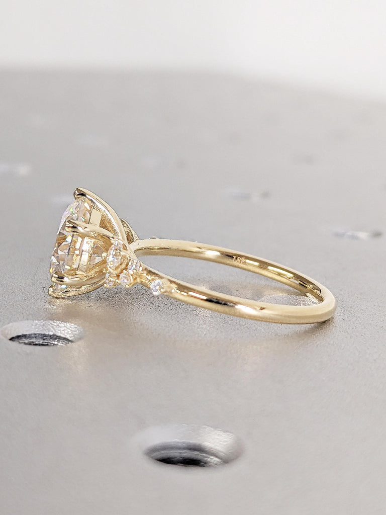 Round Lab Grown Diamond Ring, Dainty 18K Yellow Gold Wedding Ring, Art Deco Snowdrift 6 Prong Diamond Cluster Ring, Birthday Gift for Her