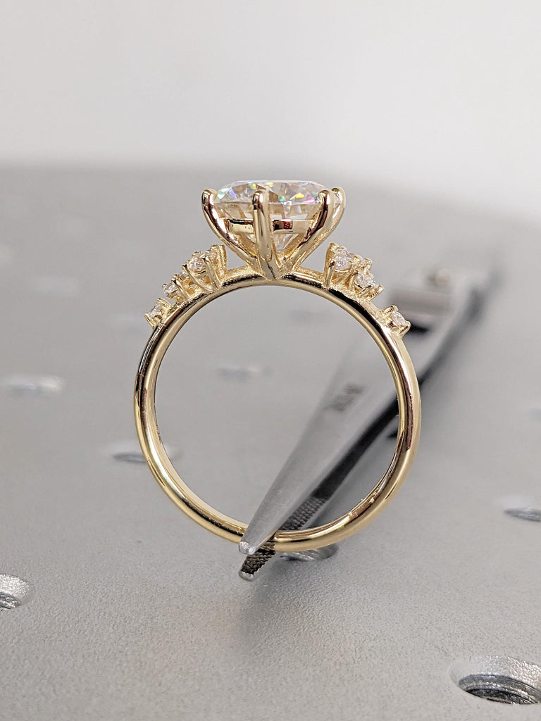 Round Moissanite Engagement Ring | 18K Yellow Gold Ring | Unique Snowdrift 6 prong Diamond Cluster Proposal Ring | Wedding Gift for Women