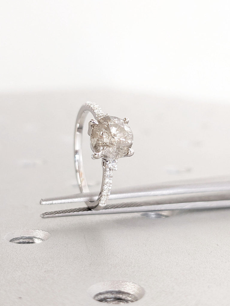 Diamond or Moissanite Cluster Engagement Ring | Dainty Promise Ring | Round cut Salt and Pepper Diamond Ring