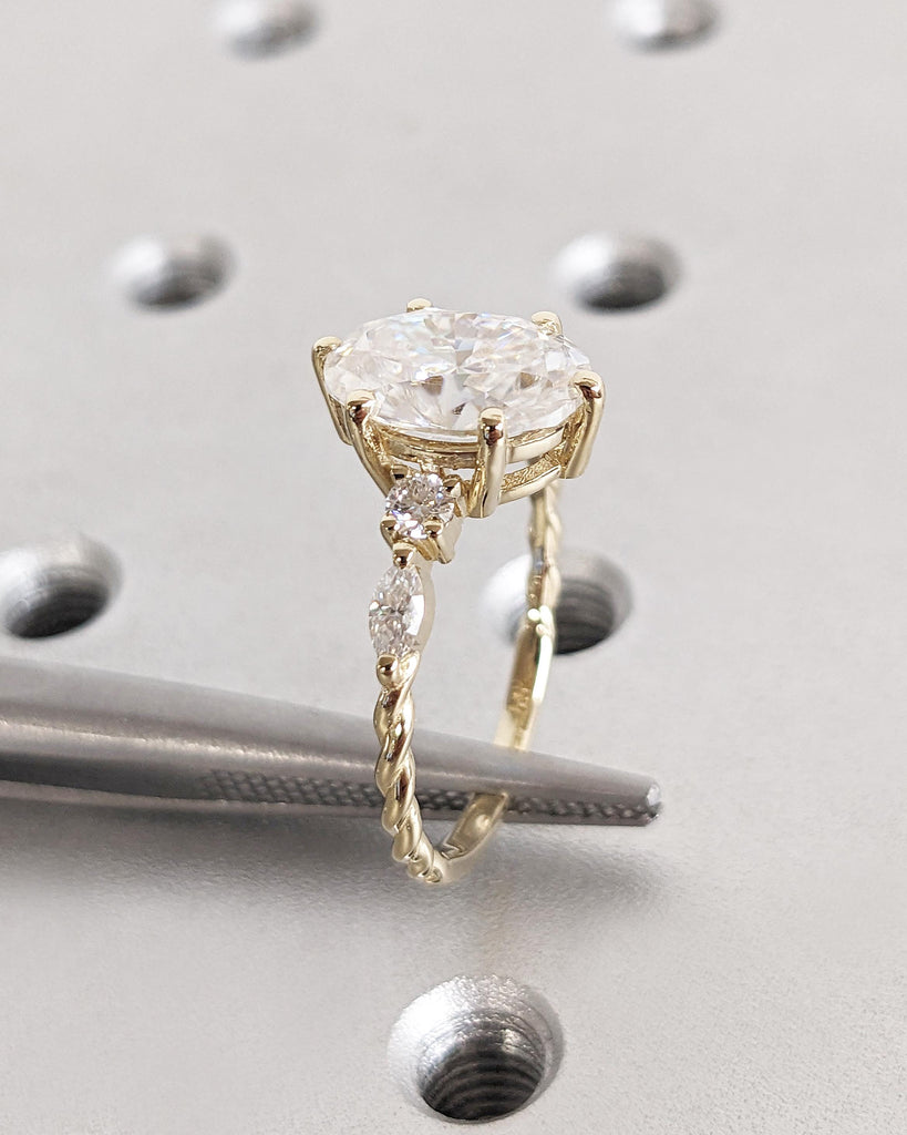 Oval Moissanite Engagement Ring | 14K Yellow Gold Ring | Vintage Proposal Ring | Marquise Diamond Twisted Ring Anniversary Promise Ring Gift image #7